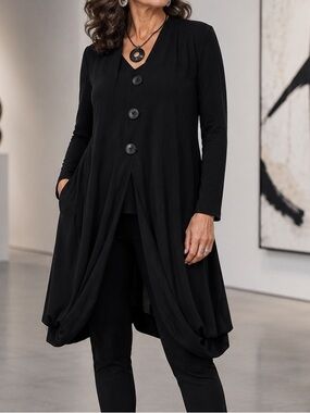 Sympli Made in Canada Black Bubble Hem Long Jacket Duster 12